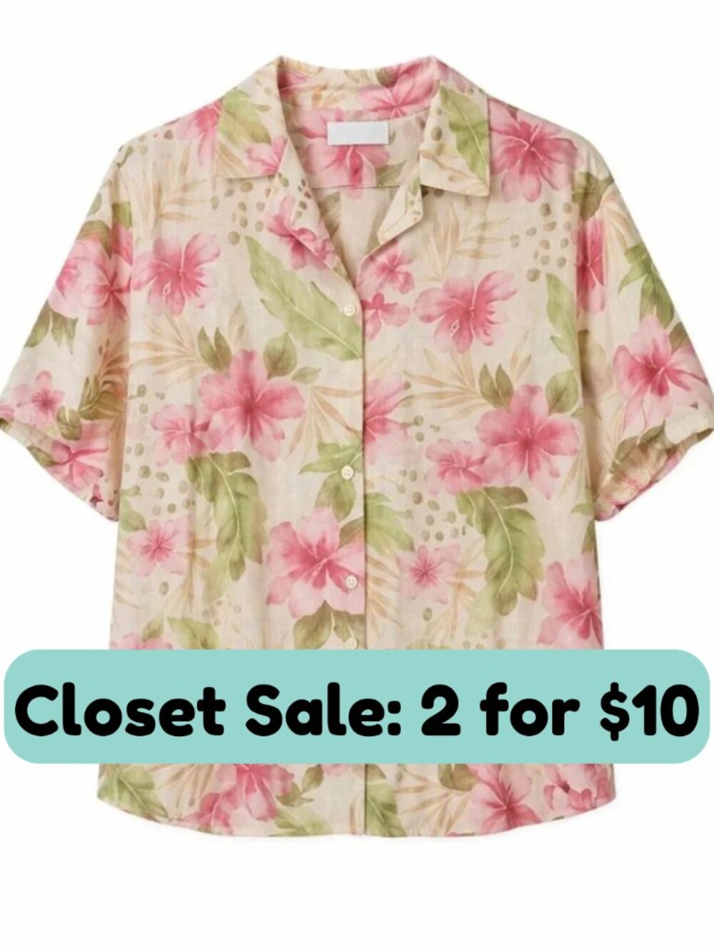 ALFRED DUNNER Beige & Pink Hawaiian Shirt 8/Medium